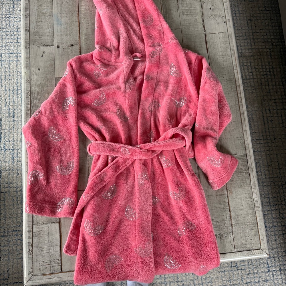 Pink Plush Robe with Hood and Belt